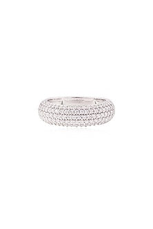 White Rhodium Finish Cubic Zirconia Ring In Sterling Silver