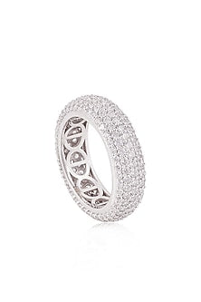 White Rhodium Finish Cubic Zirconia Ring In Sterling Silver