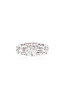 White Rhodium Finish Cubic Zirconia Ring In Sterling Silver