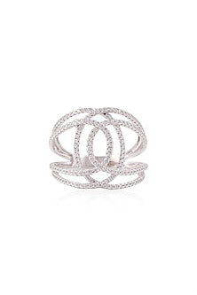 White Rhodium Finish Cubic Zirconia Ring In Sterling Silver