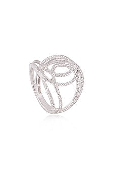 White Rhodium Finish Cubic Zirconia Ring In Sterling Silver