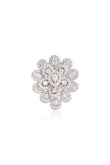 White Rhodium Finish Cubic Zirconia Ring In Sterling Silver