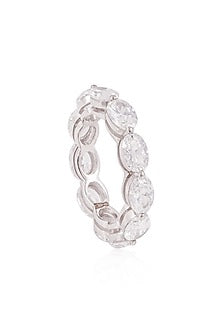 White Rhodium Finish Cubic Zirconia Ring In Sterling Silver