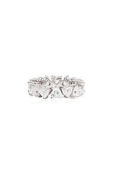 White Rhodium Finish Cubic Zirconia Ring In Sterling Silver