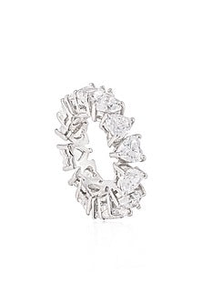 White Rhodium Finish Cubic Zirconia Ring In Sterling Silver