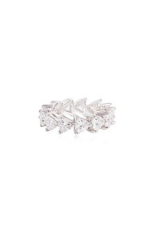 White Rhodium Finish Cubic Zirconia Ring In Sterling Silver