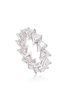 White Rhodium Finish Cubic Zirconia Ring In Sterling Silver