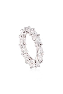 White Rhodium Finish Cubic Zirconia Ring In Sterling Silver