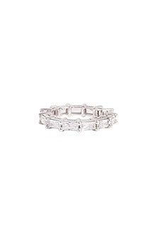 White Rhodium Finish Cubic Zirconia Ring In Sterling Silver