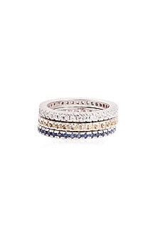 White Rhodium Finish Cubic Zirconia & Stone Ring (Set Of 3) In Sterling Silver