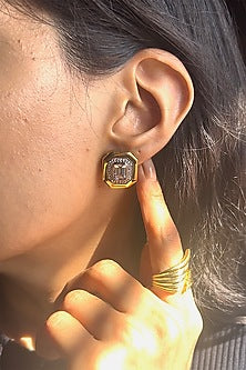 Gold Finish Cubic Zirconia Stud Earrings In Sterling Silver