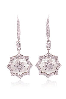 White Finish Cubic Zirconia & Mother Of Pearl Dangler Earrings In Sterling Silver