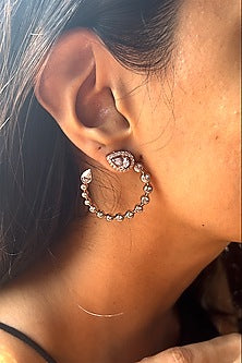 Rose Gold Finish Pear-Cut Cubic Zirconia Hoop Earrings In Sterling Silver