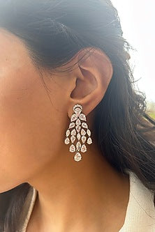 White Finish Fancy-Cut Cubic Zirconia Dangler Earrings In Sterling Silver