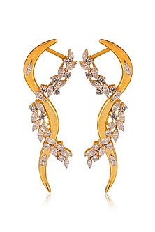 Gold Finish Cubic Zirconia Dangler Earrings In Sterling Silver