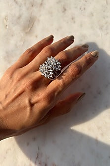 Gold Finish Marquise-Cut Cubic Zirconia Ring In Sterling Silver