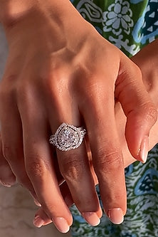 Rose Gold Finish Heart-Shaped Cubic Zirconia Ring In Sterling Silver