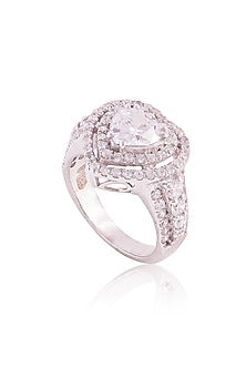 Rose Gold Finish Heart-Shaped Cubic Zirconia Ring In Sterling Silver