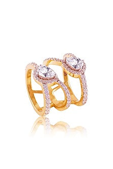 Yellow Gold Plated Pear-Cut Cubic Zirconia Ring In Sterling Silver