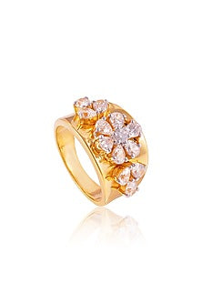 Gold Finish Pear-Cut Cubic Zirconia Floral Ring In Sterling Silver
