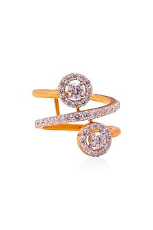 Gold Finish Cubic Zirconia Spiral Band Halo Ring In Sterling Silver