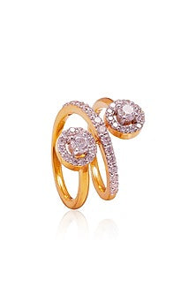 Gold Finish Cubic Zirconia Spiral Band Halo Ring In Sterling Silver