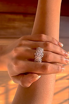 White Finish Imported Cubic Zirconia Ring In Sterling Silver