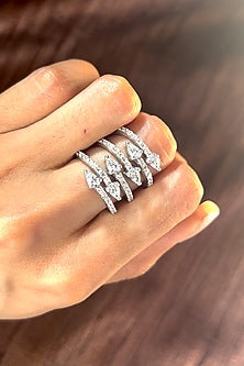 White Finish Pear-Cut Imported Cubic Zirconia Ring In Sterling Silver