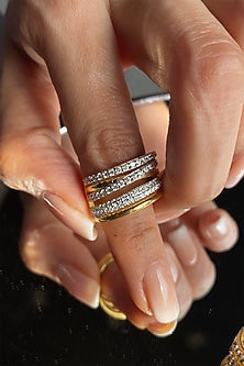 Gold Finish Imported Cubic Zirconia Ring In Sterling Silver