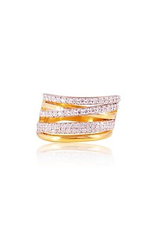 Gold Finish Imported Cubic Zirconia Ring In Sterling Silver