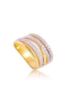 Gold Finish Imported Cubic Zirconia Ring In Sterling Silver