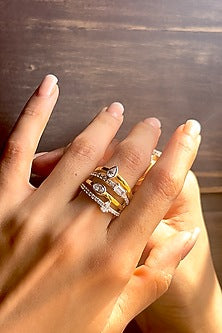 White Finish Imported Cubic Zirconia Ring In Sterling Silver