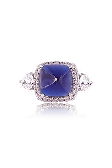 White Finish Imported Cubic Zirconia & Purple Stone Ring In Sterling Silver