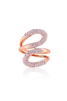 Rose Gold Finish Cubic Zirconia Ring In Sterling Silver