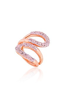 Rose Gold Finish Cubic Zirconia Ring In Sterling Silver