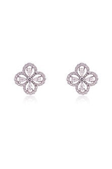 White Finish Imported Cubic Zirconia Stud Earrings In Sterling Silver