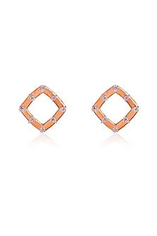 Rose Gold Finish Imported Cubic Zirconia Square-Shaped Stud Earrings In Sterling Silver
