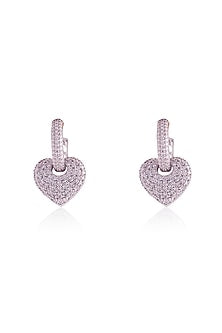 Gold Finish Round Cubic Zirconia Detachable Heart Drop Earrings In Sterling Silver
