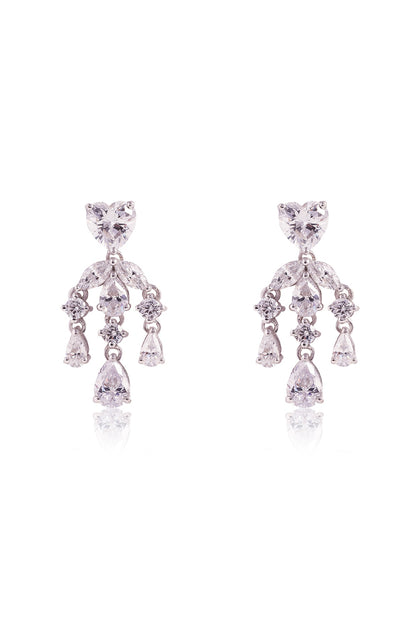 White Finish Heart-Shaped Solitaire & Marquise-Cut Cubic Zirconia Dangler Earrings In Sterling Silver
