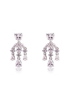 White Finish Heart-Shaped Solitaire & Marquise-Cut Cubic Zirconia Dangler Earrings In Sterling Silver