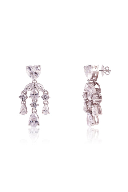White Finish Heart-Shaped Solitaire & Marquise-Cut Cubic Zirconia Dangler Earrings In Sterling Silver