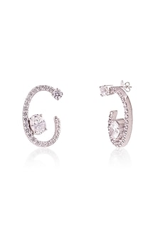 White Finish Round & Oval-Cut Cubic Zirconia C-Shaped Stud Earrings In Sterling Silver