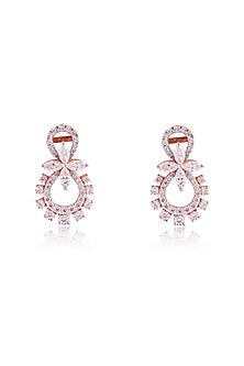 Rose Gold Finish Cluster Cubic Zirconia Dangler Earrings In Sterling Silver
