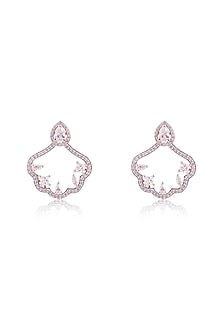 Rose Gold Finish Round Cubic Zirconia Key Dangler Earrings In Sterling Silver
