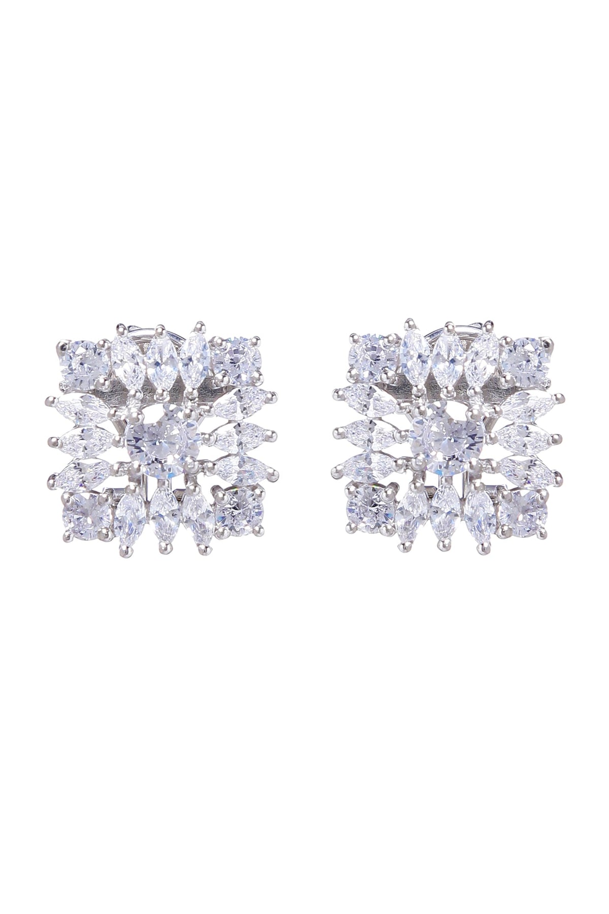 White Finish Stud Earrings With Cubic Zirconia In Sterling Silver