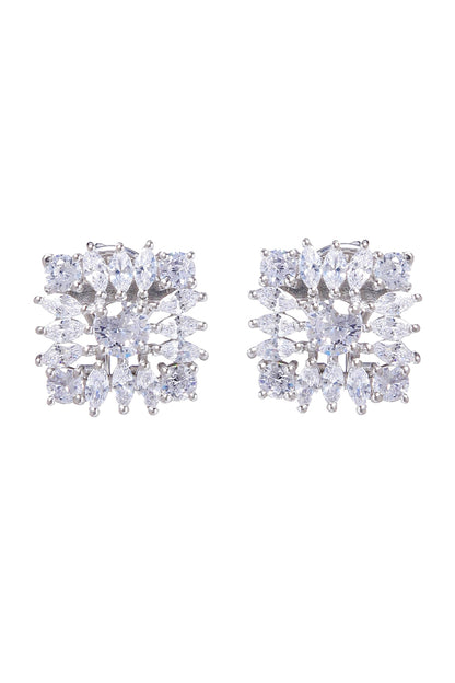 White Finish Stud Earrings With Cubic Zirconia In Sterling Silver