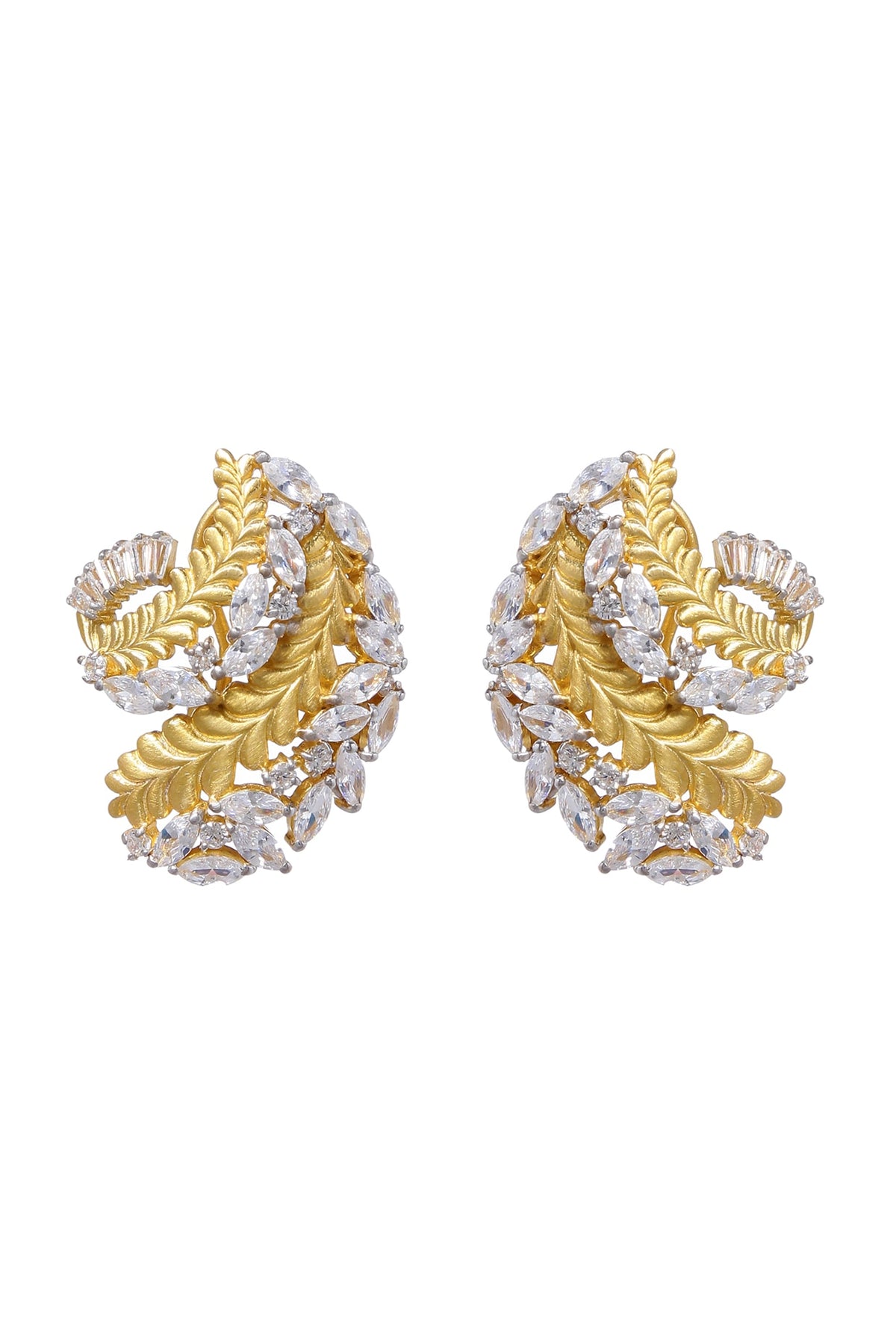 Two-Tone Finish Cubic Zirconia Stud Earrings In Sterling Silver