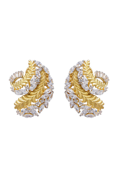 Two-Tone Finish Cubic Zirconia Stud Earrings In Sterling Silver