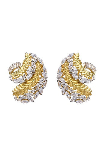 Two-Tone Finish Cubic Zirconia Stud Earrings In Sterling Silver