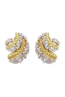Two-Tone Finish Cubic Zirconia Stud Earrings In Sterling Silver